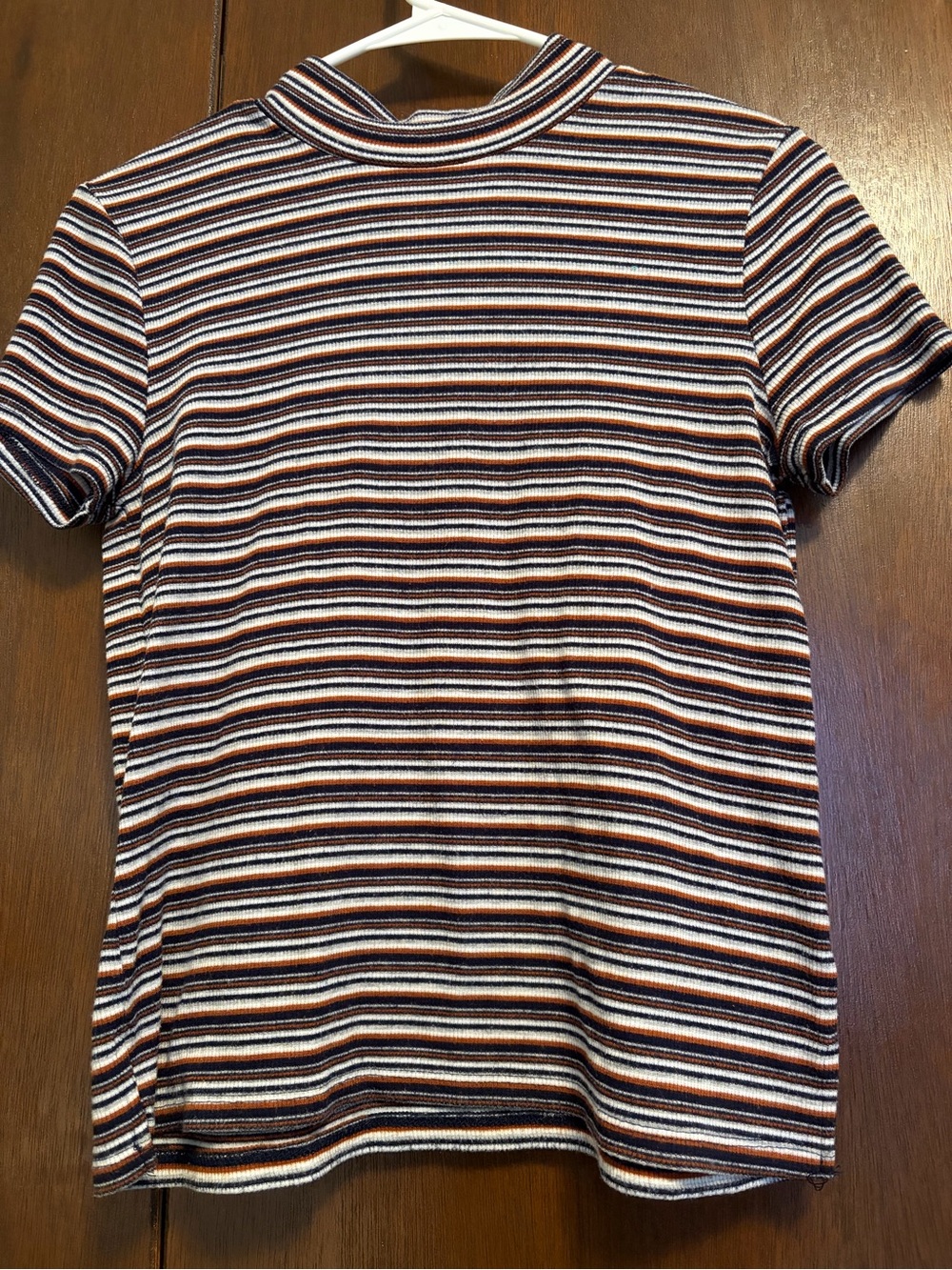 Pink Rose Striped Mock Neck Short Sleeve Top - Rust, Black, White